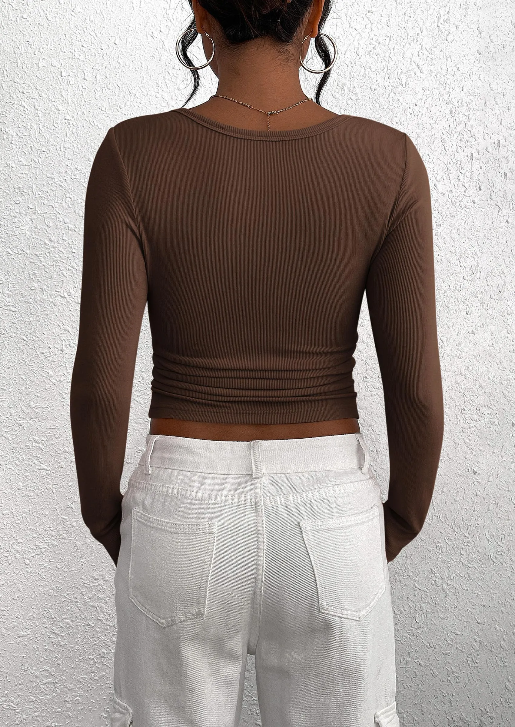 Long Sleeve Henley Button Down Ribbed Knit Slim Fit Casual T-shirts
