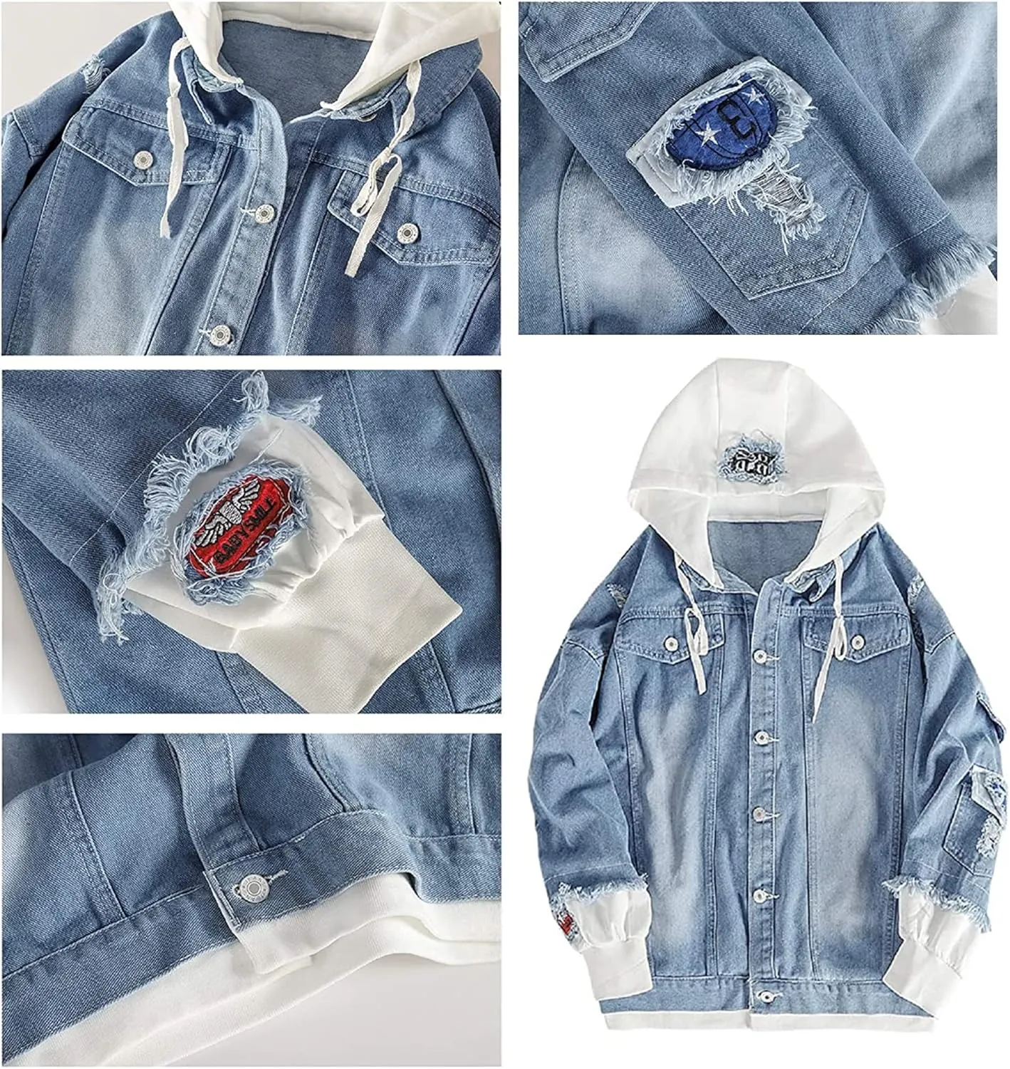 Lpstop Skull Rose Denim Hoodie Skull Print Jacket Rose Flower Hoodie Denim Jacket for Women Men