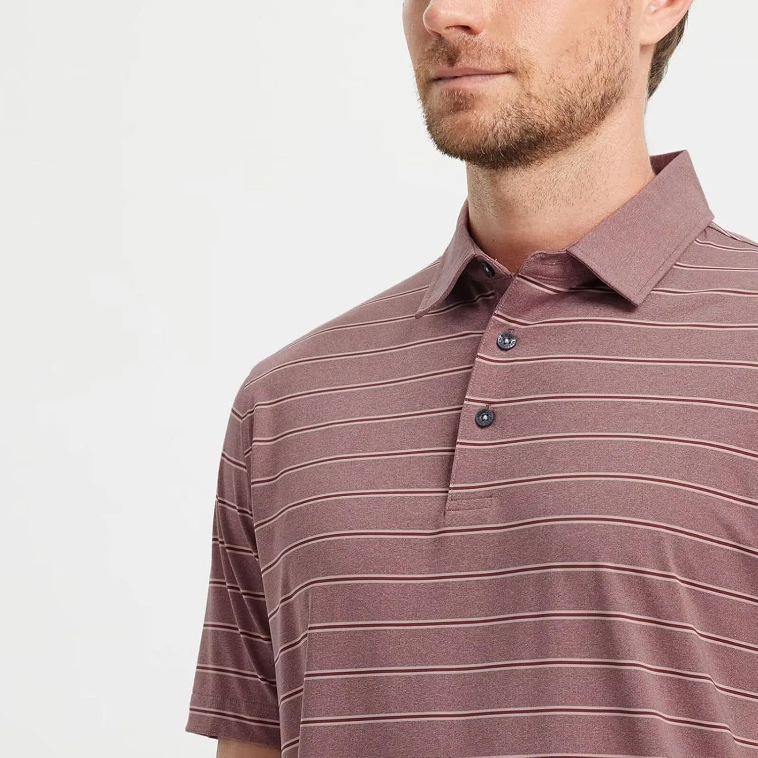 M MAELREG Mens Polo Shirts Short Sleeve Stripe Heather Dry Fit Polo Shirts for Men Moisture Wicking Mens Golf Shirt