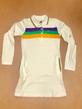 Mardi Gras Girls White Three Striped Polo Dress