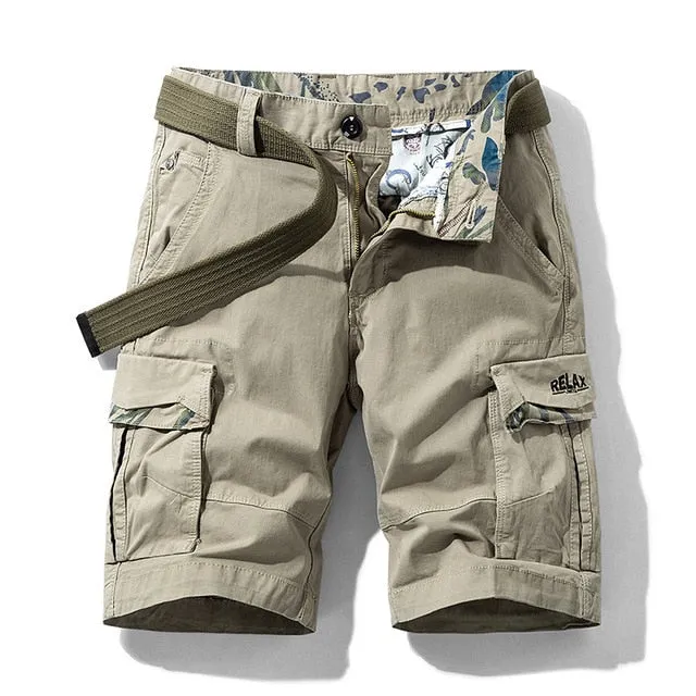 Men Summer New Premium Stretch Twill Cotton Cargo Shorts Men Casual Fashion Solid Classic Pockets