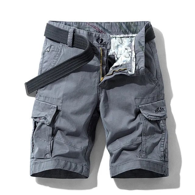 Men Summer New Premium Stretch Twill Cotton Cargo Shorts Men Casual Fashion Solid Classic Pockets
