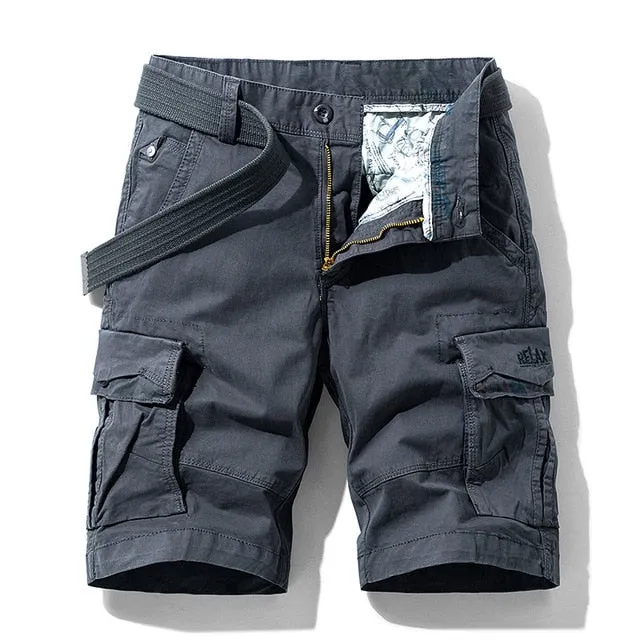 Men Summer New Premium Stretch Twill Cotton Cargo Shorts Men Casual Fashion Solid Classic Pockets