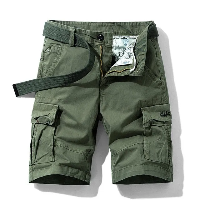 Men Summer New Premium Stretch Twill Cotton Cargo Shorts Men Casual Fashion Solid Classic Pockets