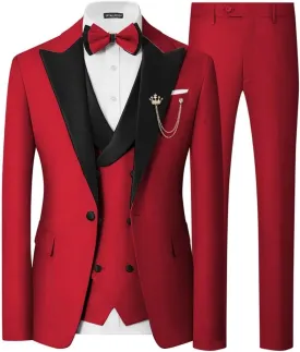 Mens 3 Piece Tuxedo Suit Slim Fit Wedding Prom Dinner Tuxedo for Men Double Breasted Suits Set with Bow Tie