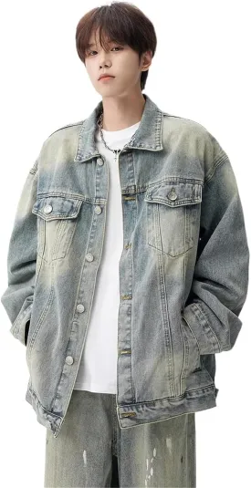 Men's American Retro Casual Loose Denim Jacket for Men