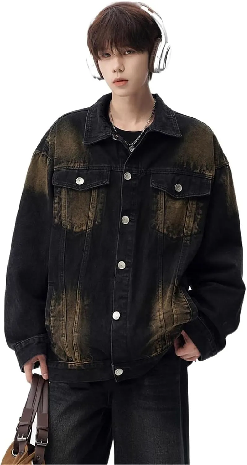 Men's American Retro Casual Loose Denim Jacket for Men
