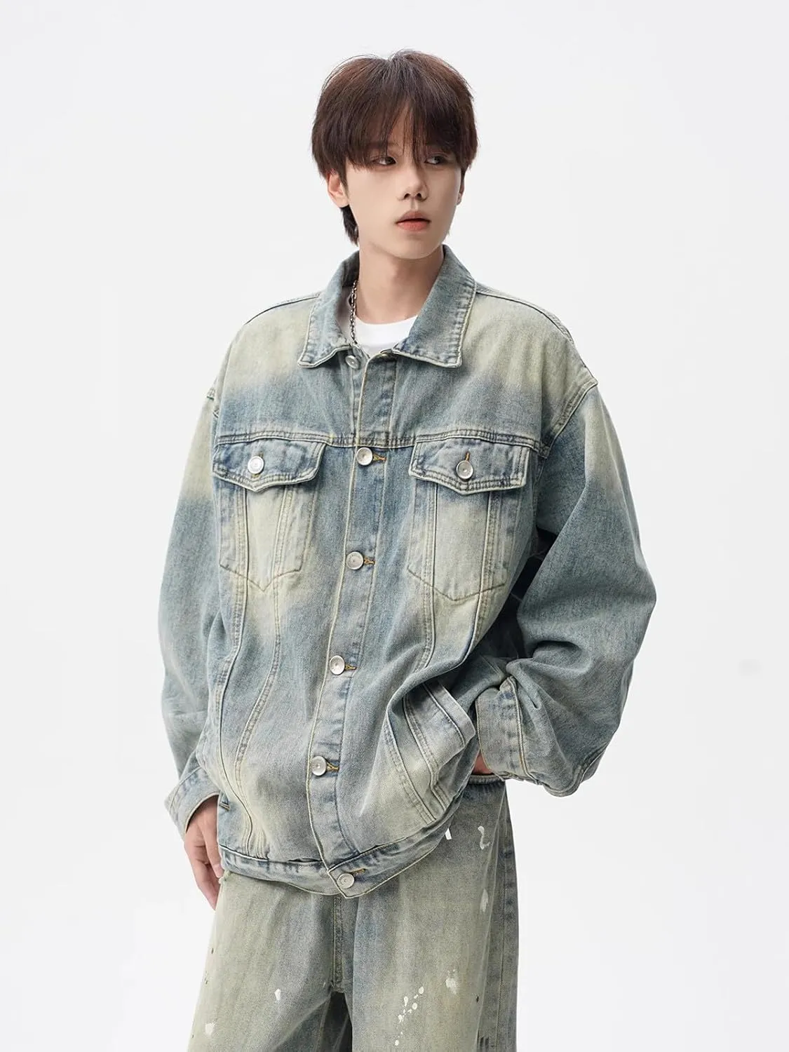 Men's American Retro Casual Loose Denim Jacket for Men