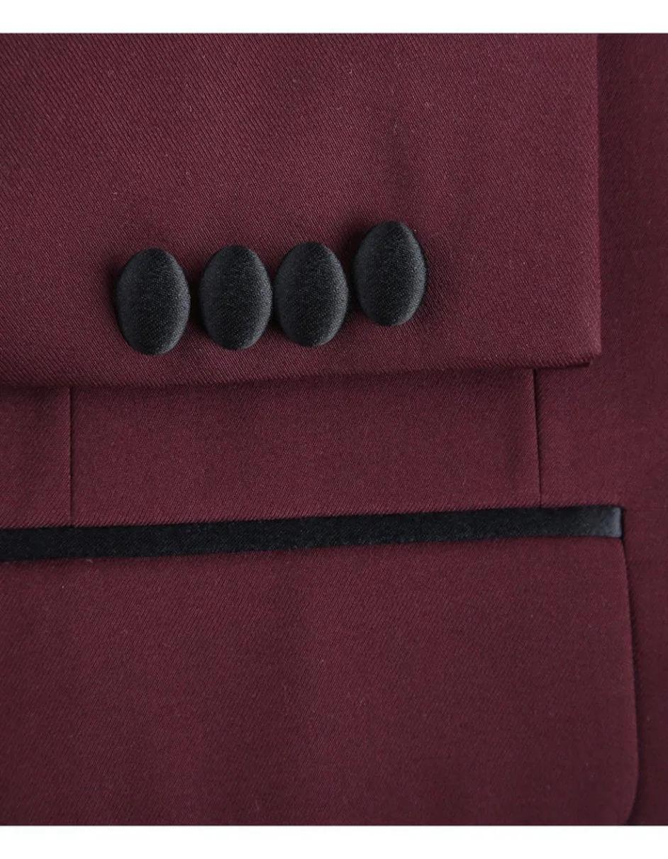 Mens Burgundy Prom Tuxedo - Maroon Wedding Dinner Traditional Suit