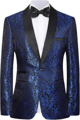 Men's Floral Dinner Party Prom Wedding Stylish Tuxedo Suits for Men One Button Dinner Jacket Pants Set