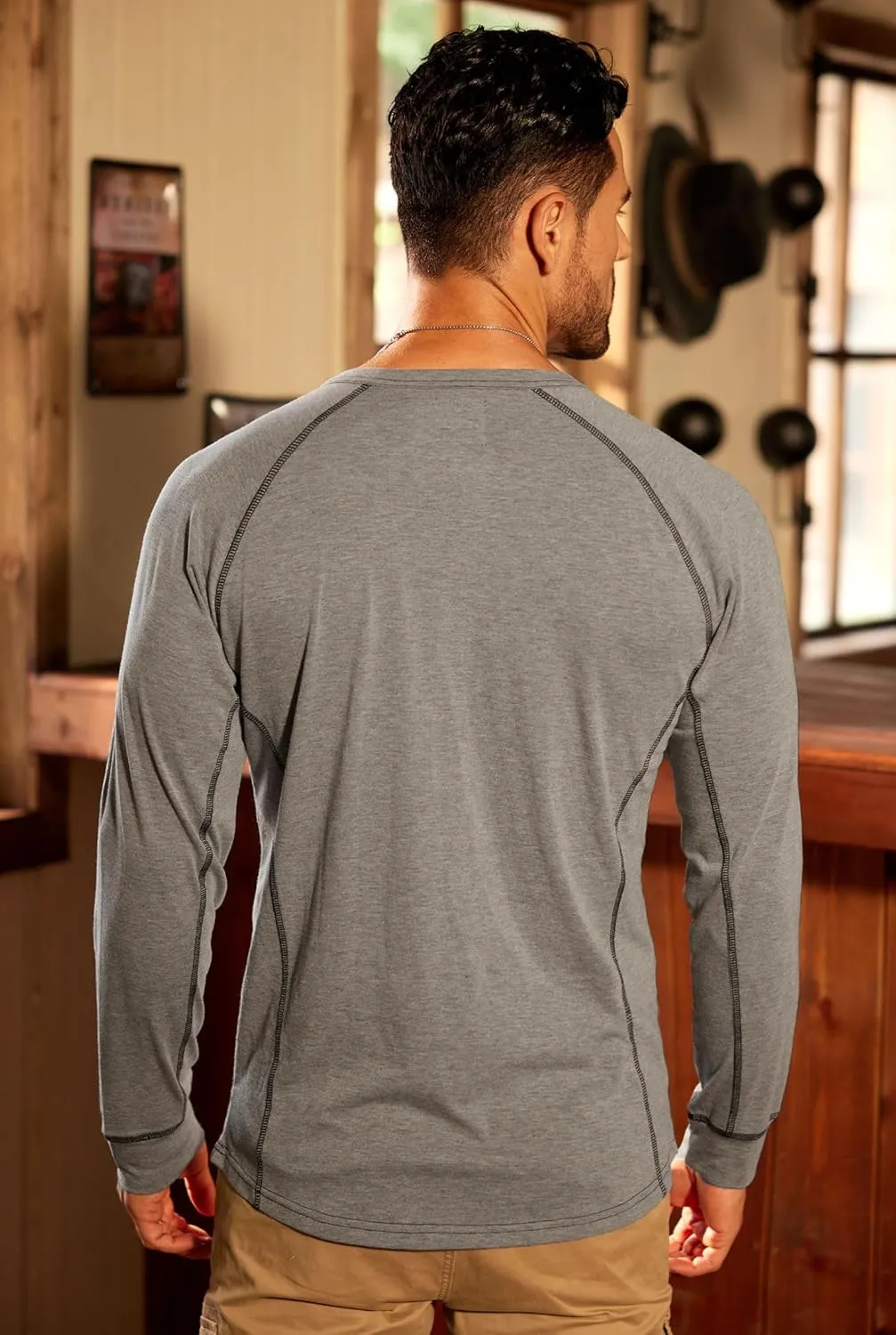 Mens Henley Shirts Long Sleeve Casual Classic Button Raglan T-Shirt (S-XXL)