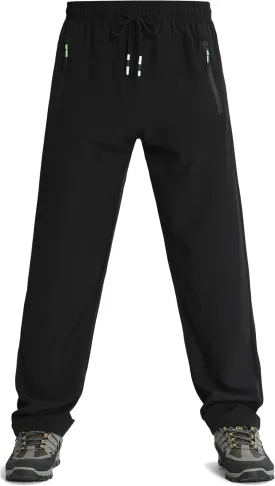 Men's Lightweight Joggers Pants Quick Dry Hiking Pants for Running Sports Gym Zipper Pockets