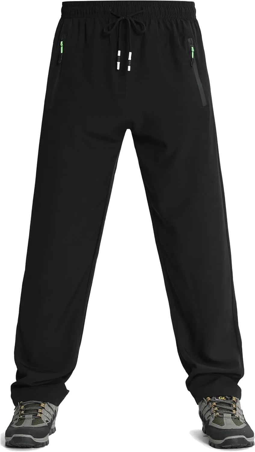 Men's Lightweight Joggers Pants Quick Dry Hiking Pants for Running Sports Gym Zipper Pockets