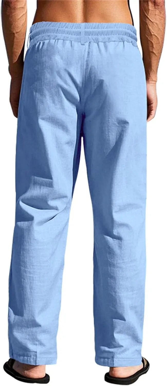 Mens Loose Fit Wide Leg Drawstring Baggy Yoga Beach Lightweight Work Office Athletic Workout Straight Trousers Pants