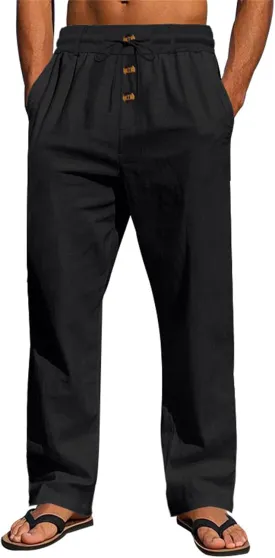 Mens Loose Fit Wide Leg Drawstring Baggy Yoga Beach Lightweight Work Office Athletic Workout Straight Trousers Pants