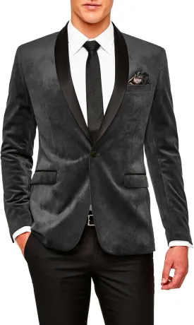 Men's Velvet Blazer Slim fit Tuxedo Suit Jacket One Button Shawl Lapel Prom Jacket Wedding Dinner Blazer