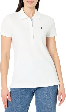 Nautica Women's Short Sleeve Button Placket Polo