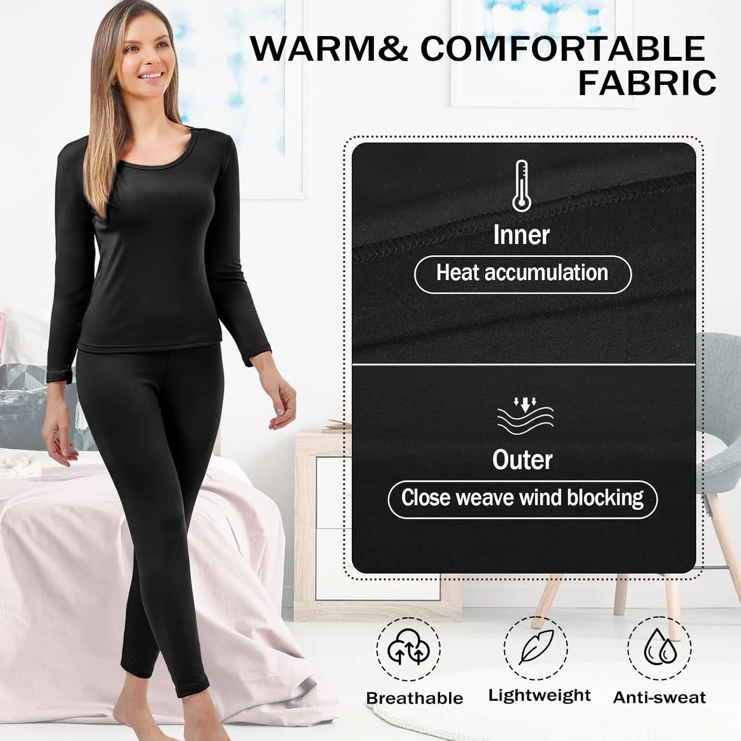 Patelai 3 Sets Thermal Underwear for Women with Fleece Lined Long Underwear Women Base Layer Cold Weather