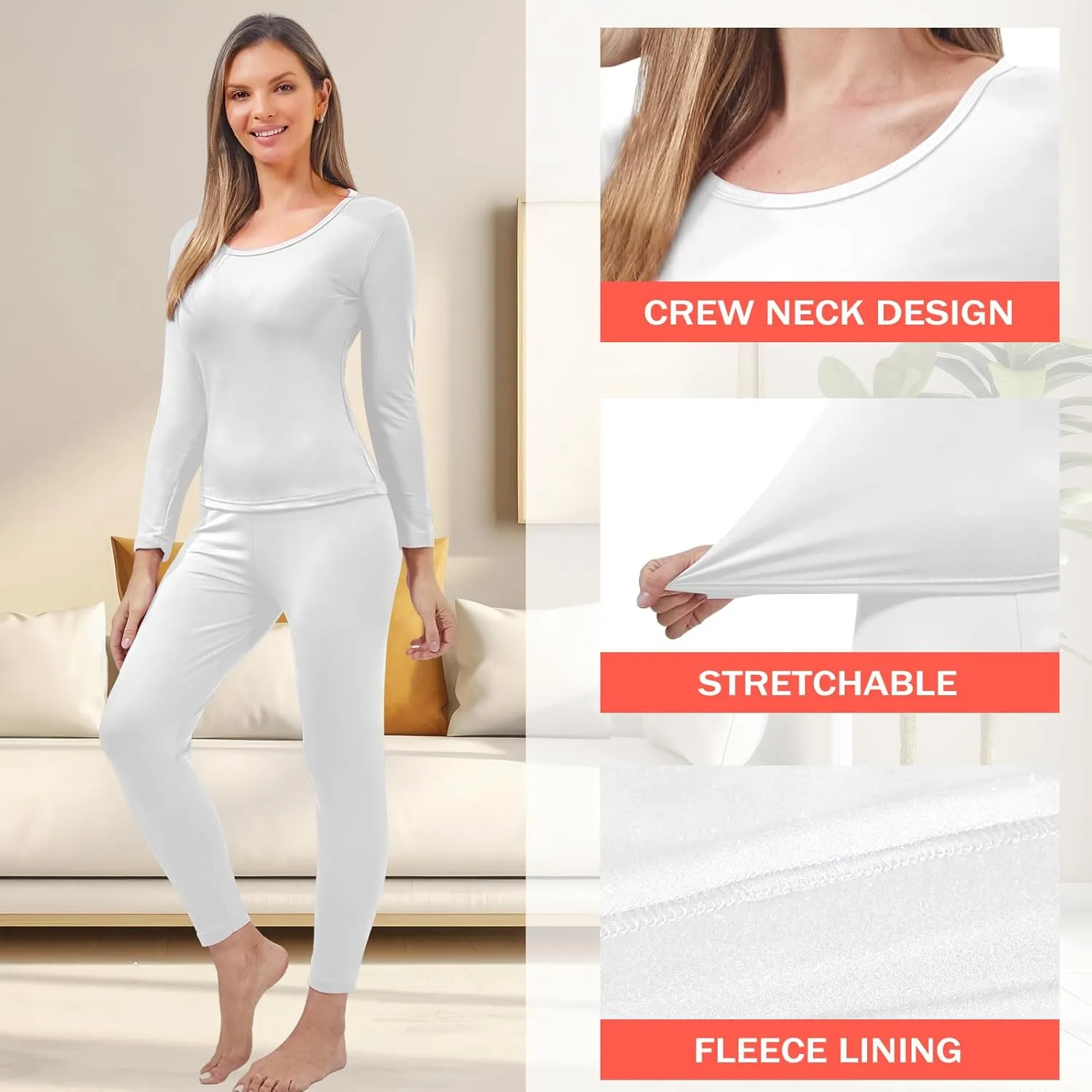 Patelai 3 Sets Thermal Underwear for Women with Fleece Lined Long Underwear Women Base Layer Cold Weather
