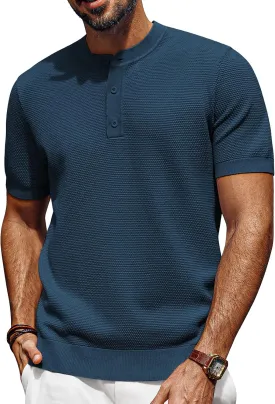 PJ PAUL JONES Mens Tees Short Sleeve Crewneck Henley Shirts Knitted Textured Shirt Solid T-Shirts Summer Top