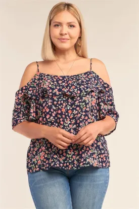 Plus Size Floral Print Off-The-Shoulder Top /2-2-2