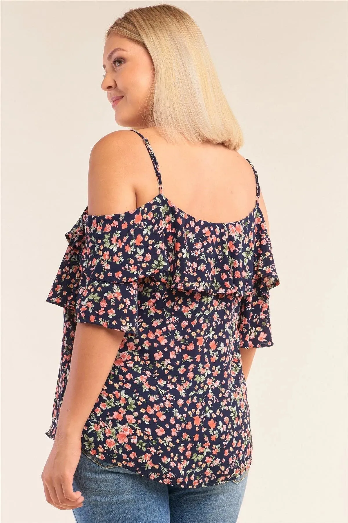 Plus Size Floral Print Off-The-Shoulder Top /2-2-2