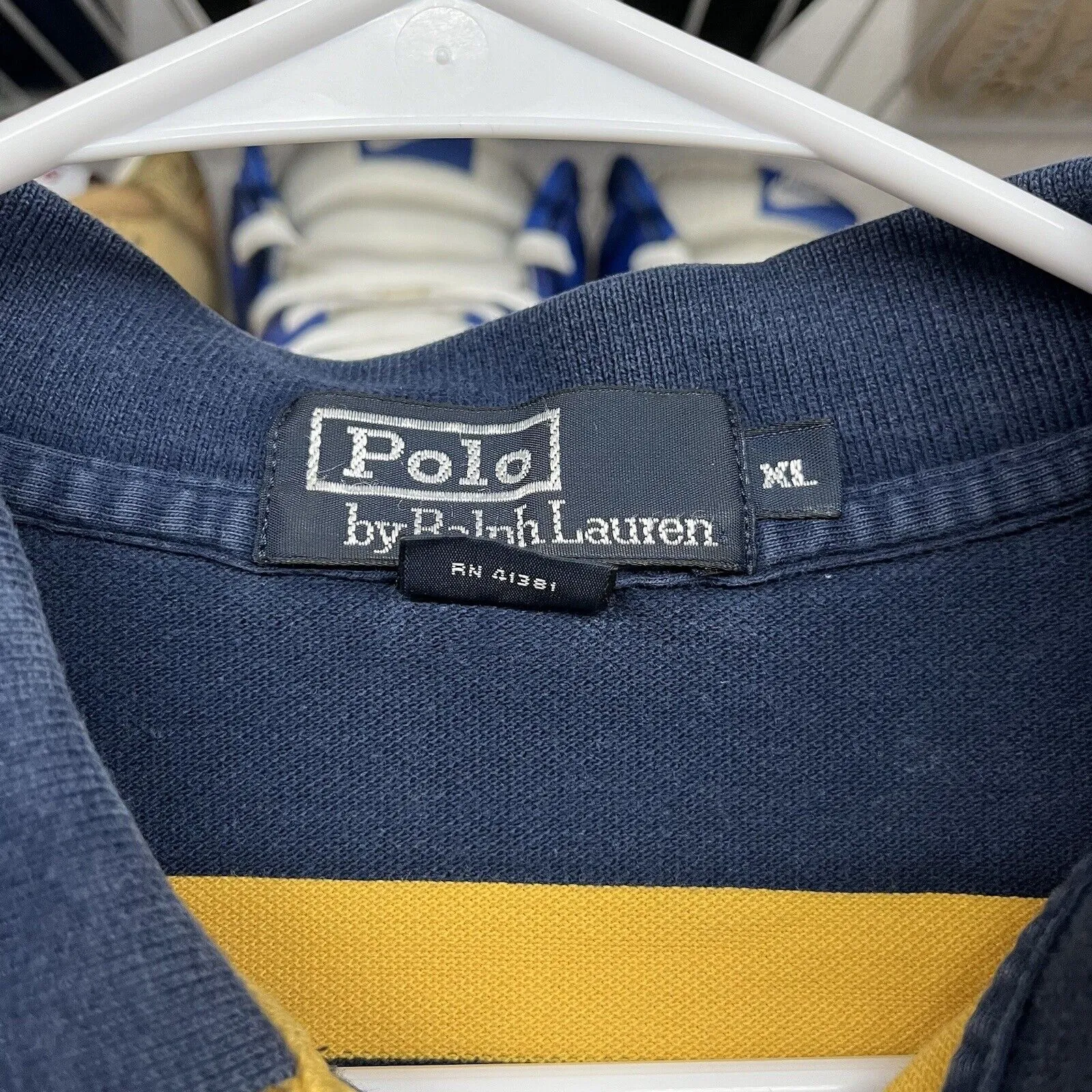 Polo Ralph Lauren Polo Shirt Blue Yellow Striped Short Sleeve Preppy XL