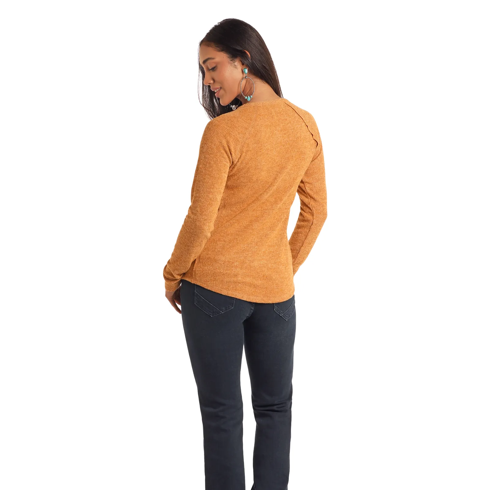 Rock & Roll Denim Ladies Mustard Yellow Henley T-Shirt LW22T05165
