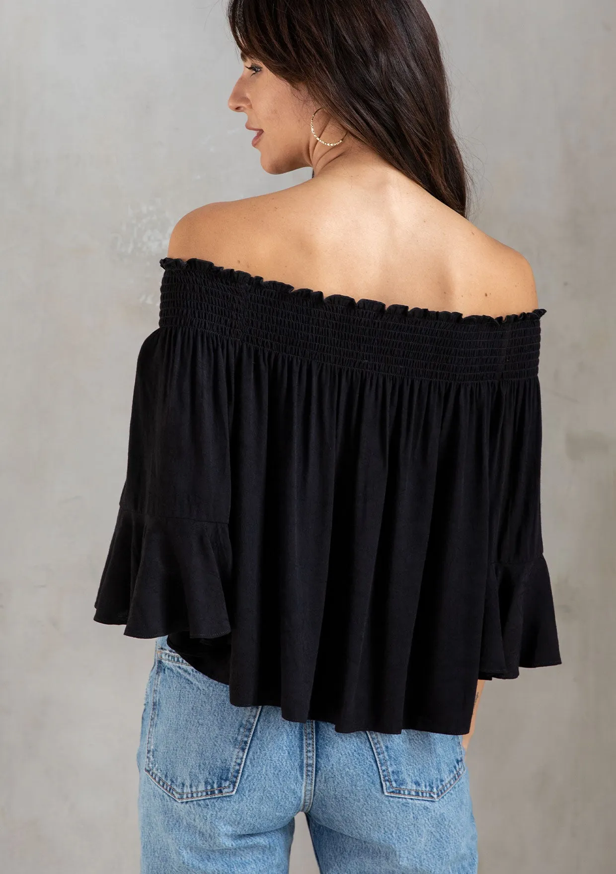Rose Jacquard Smocked Off Shoulder Flowy Top