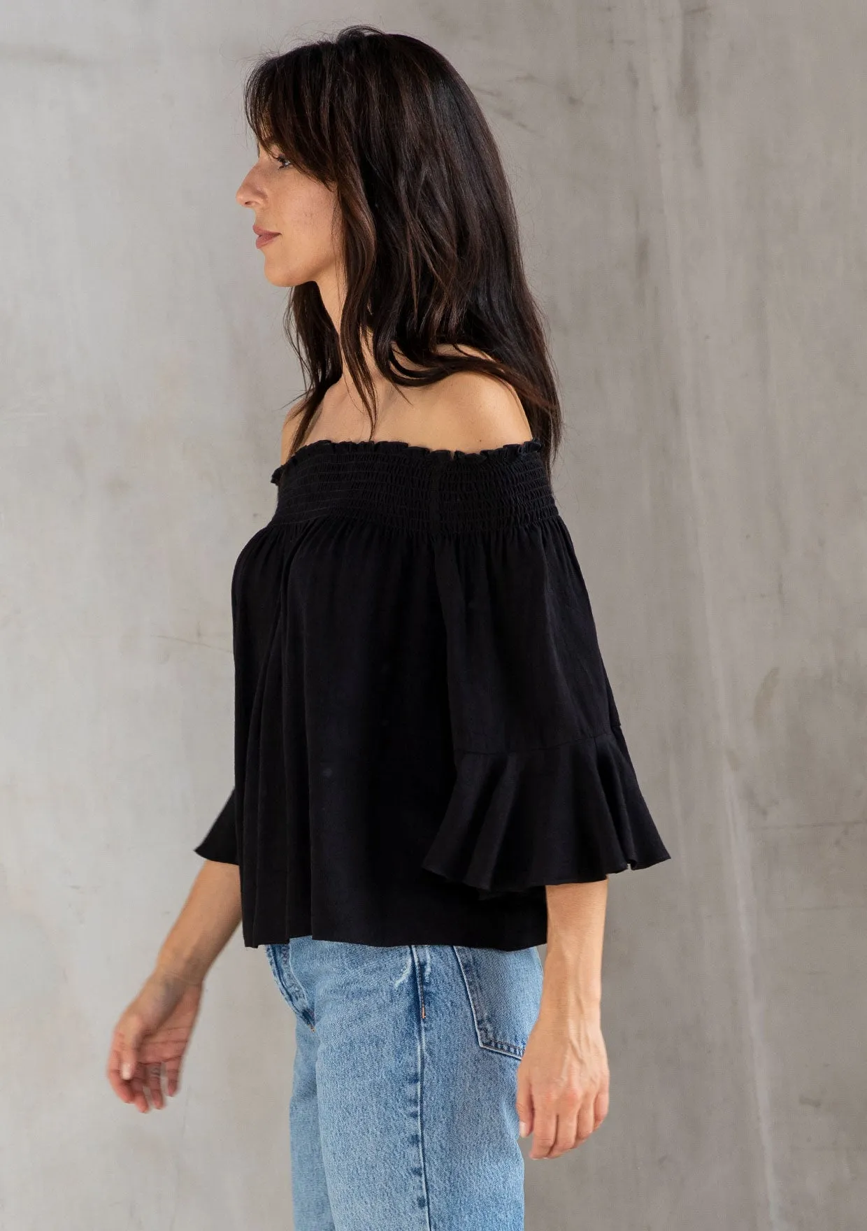 Rose Jacquard Smocked Off Shoulder Flowy Top