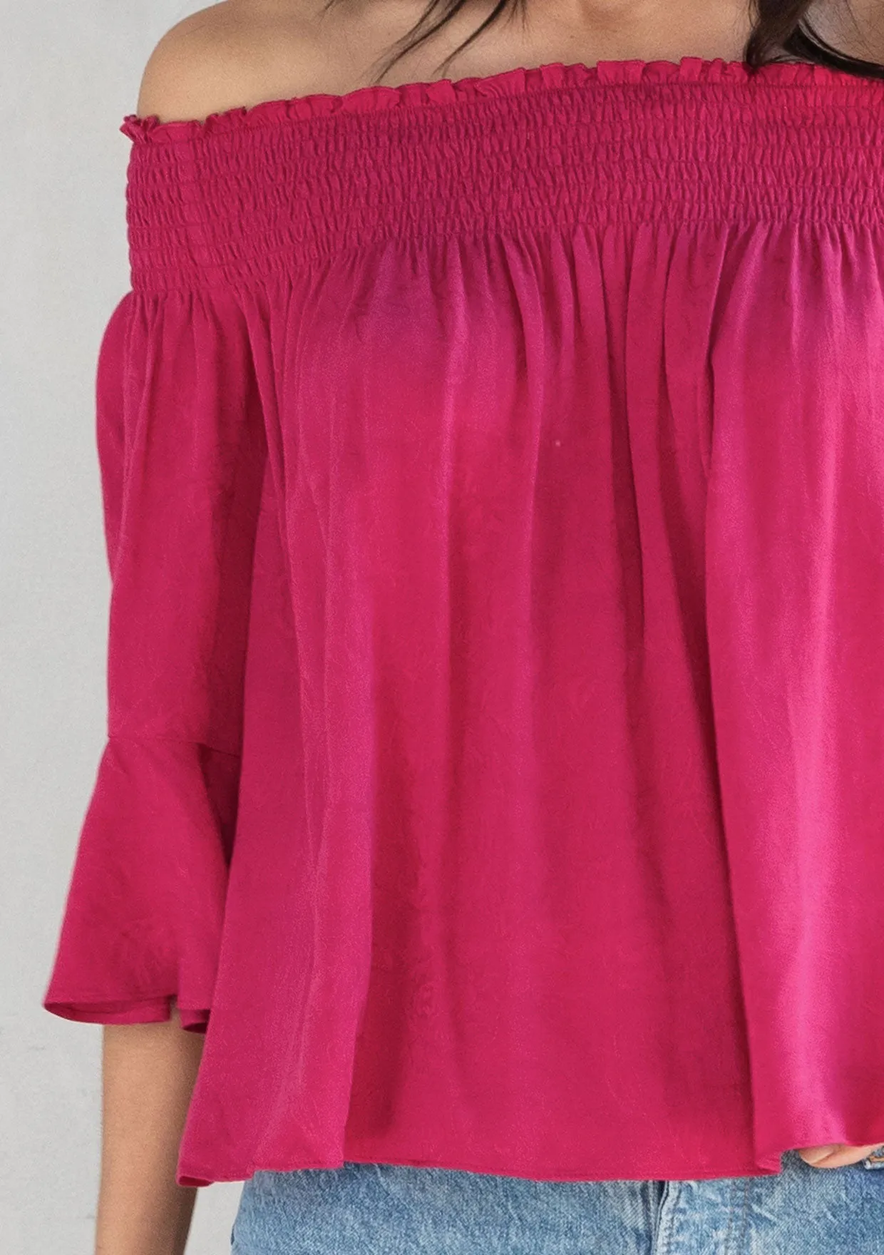 Rose Jacquard Smocked Off Shoulder Flowy Top