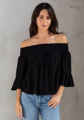 Rose Jacquard Smocked Off Shoulder Flowy Top