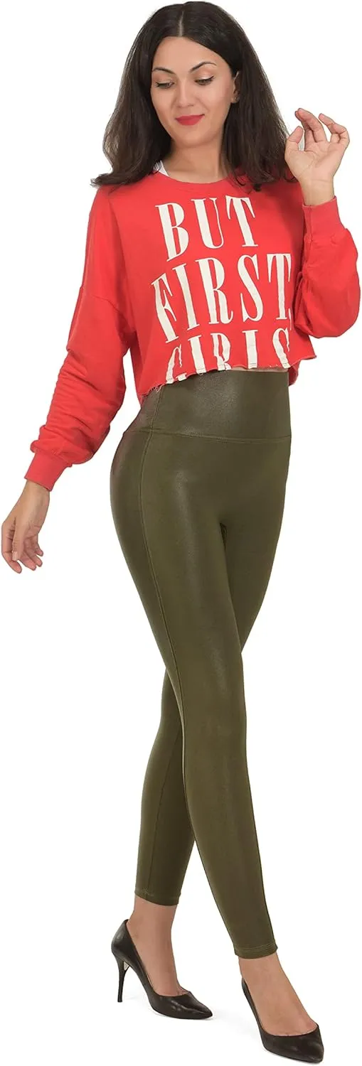 RUFIYO Faux Leather Leggings for Women High Waisted Leather Pants Pleather Leggings Brown