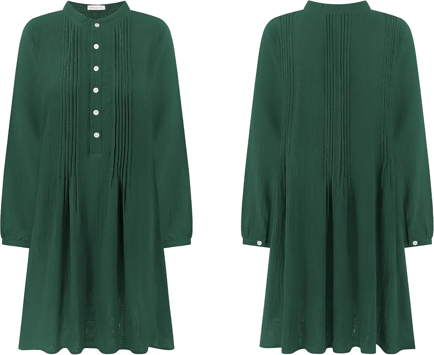 R.Vivimos Women's Tunic Dress Fall Cotton Button Down Long Sleeves Casual Mini Shirt Dress