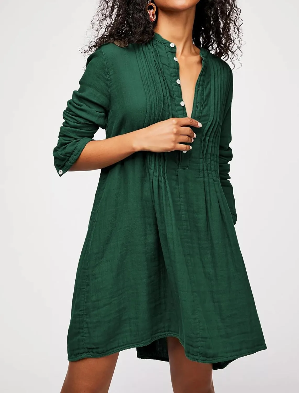R.Vivimos Women's Tunic Dress Fall Cotton Button Down Long Sleeves Casual Mini Shirt Dress