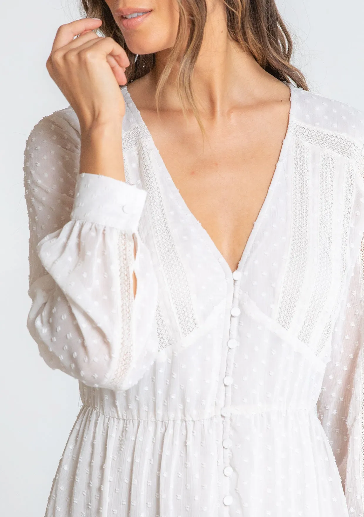 Sheer Chiffon Swiss Dot Boho Button Front Dress