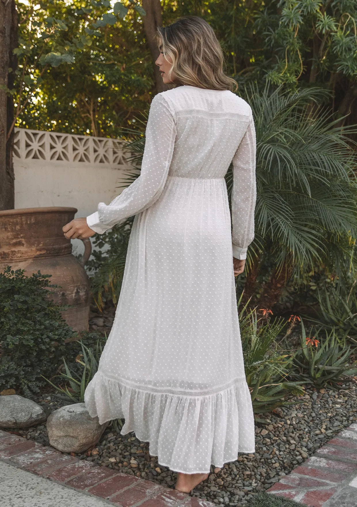 Sheer Chiffon Swiss Dot Boho Button Front Dress