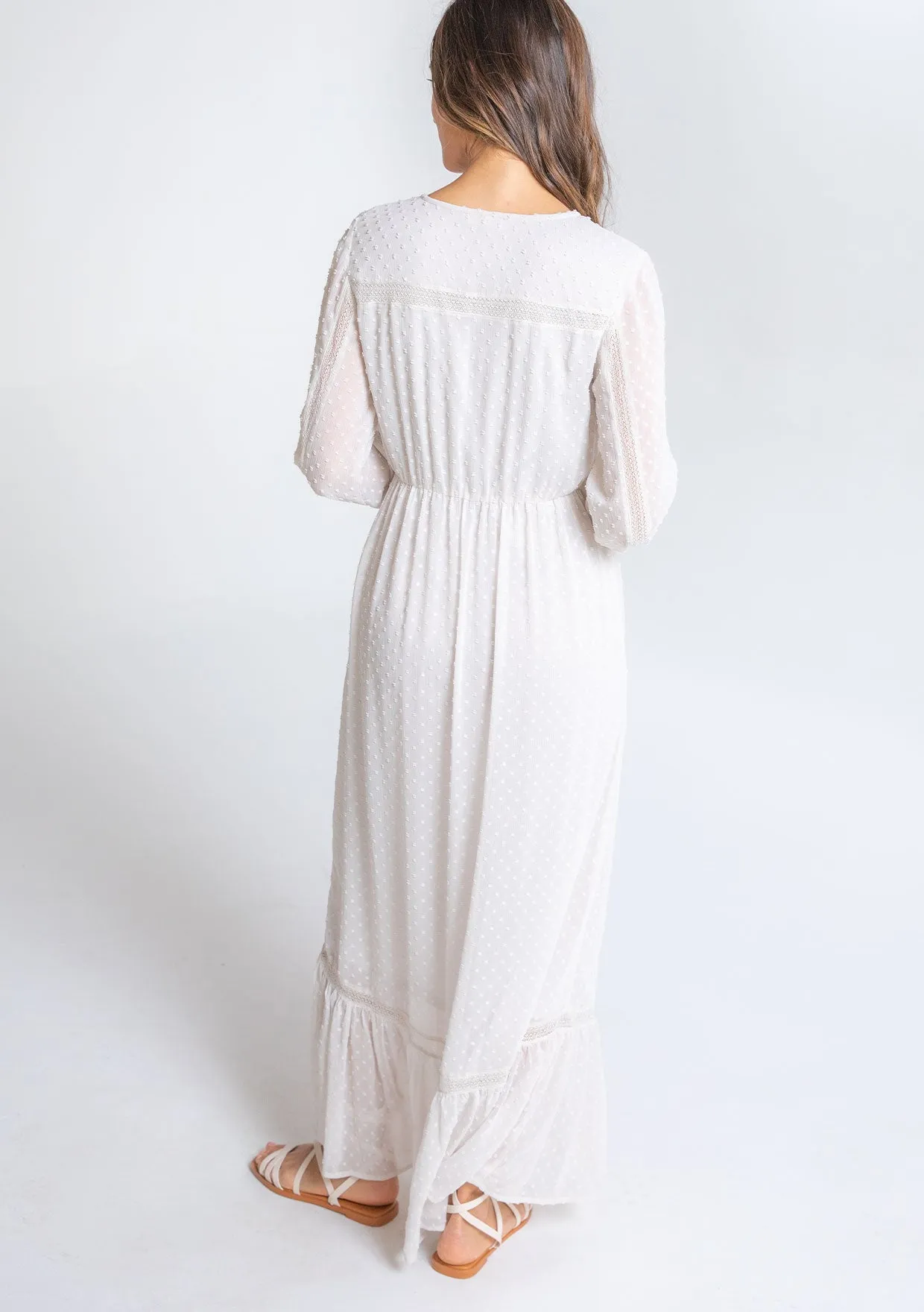 Sheer Chiffon Swiss Dot Boho Button Front Dress