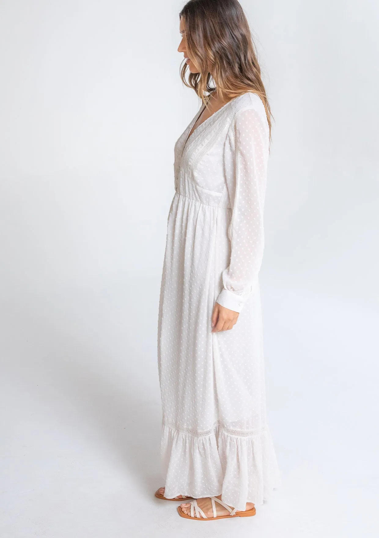 Sheer Chiffon Swiss Dot Boho Button Front Dress