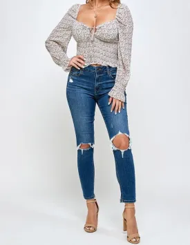 Smocked Off Shoulder Long Sleeve Top