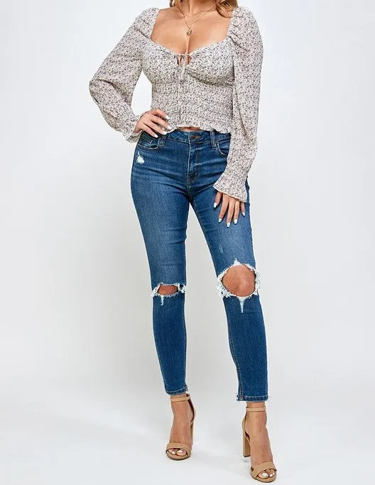 Smocked Off Shoulder Long Sleeve Top