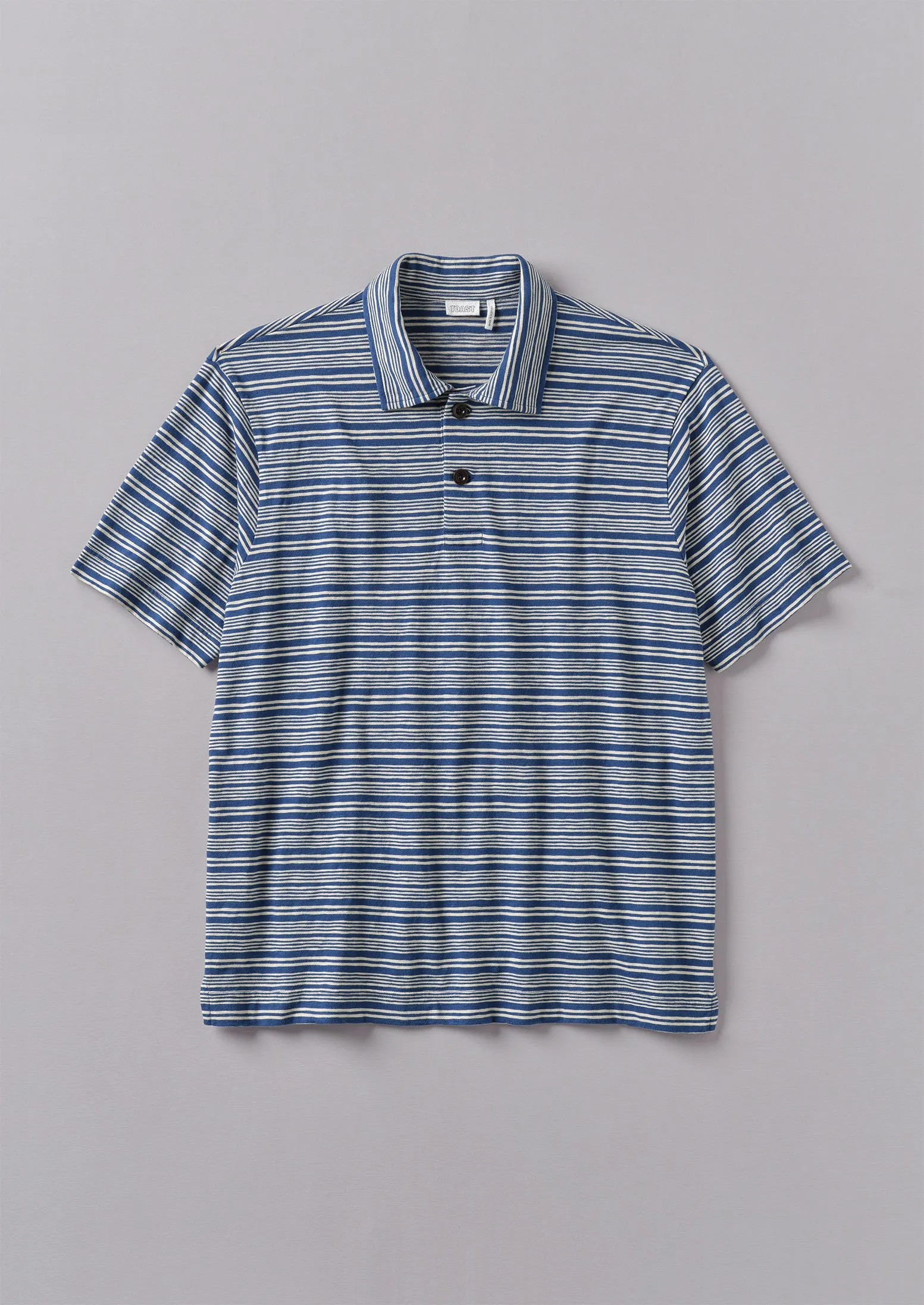 Stripe Organic Cotton Jersey Polo Shirt | Thistle/Putty