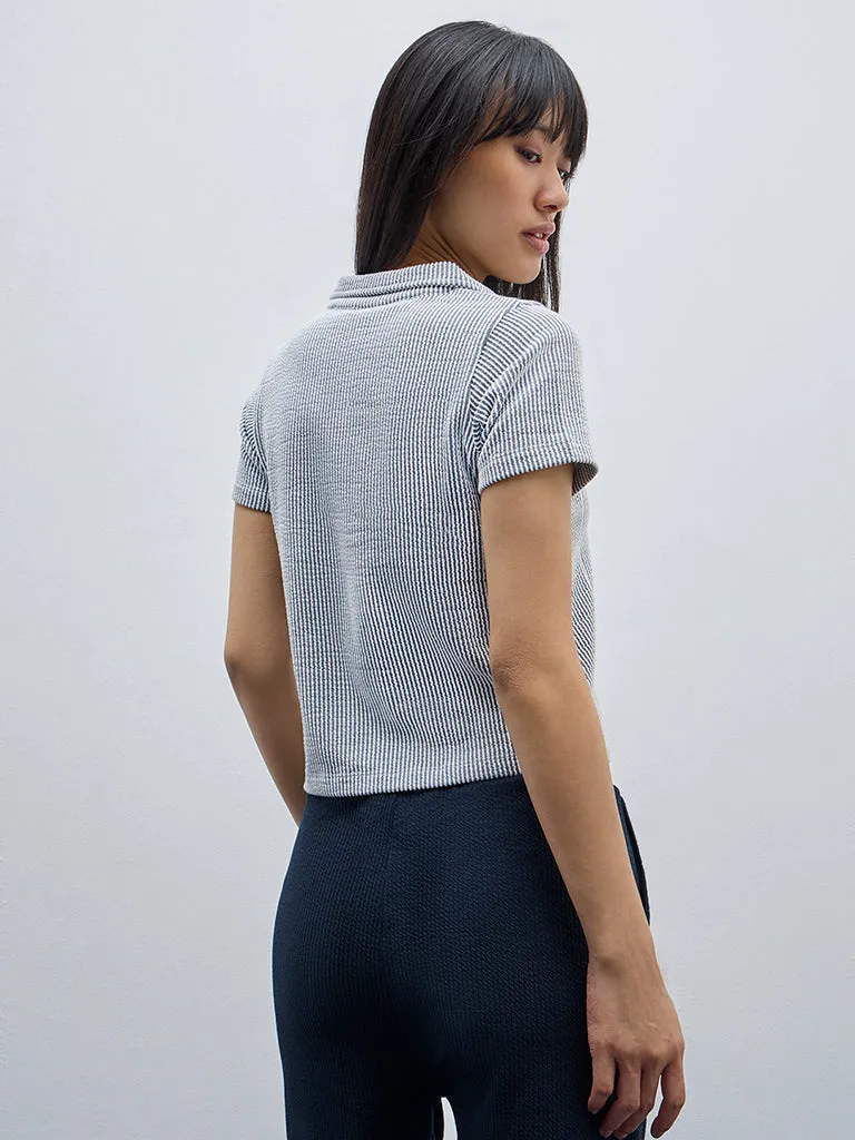 Studiofit Blue Striped Cotton Polo T-Shirt
