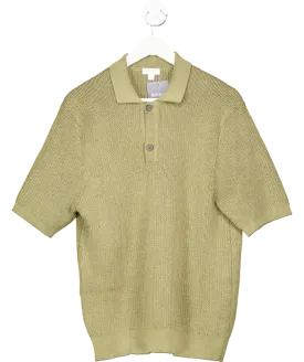 Sunspel Green Textured Knit Polo Shirt UK M