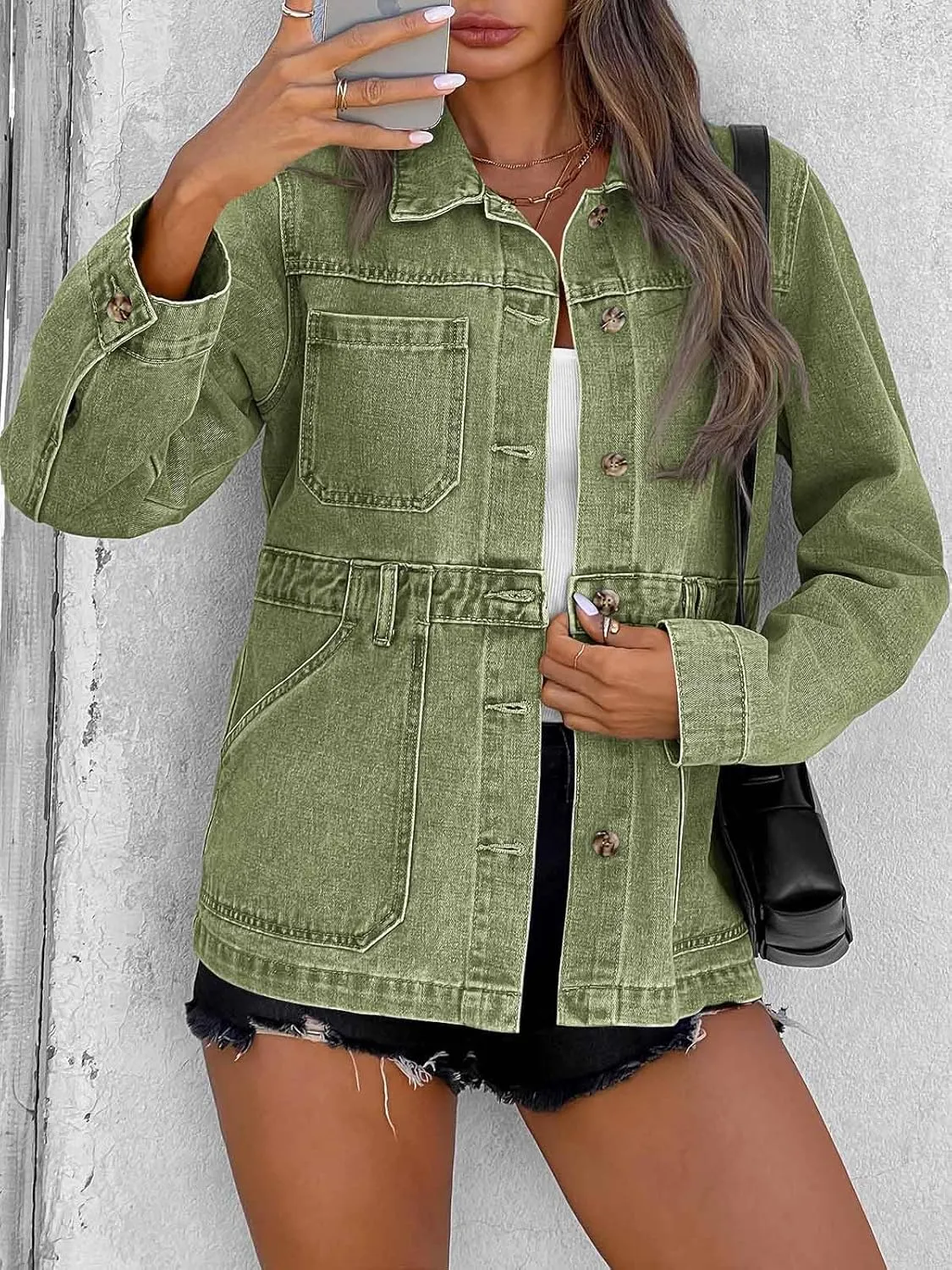 Tankaneo Womens Oversized Denim Jacket Distressed Button Down Boyfriend Jean Jackets 2025 Trendy Shacket
