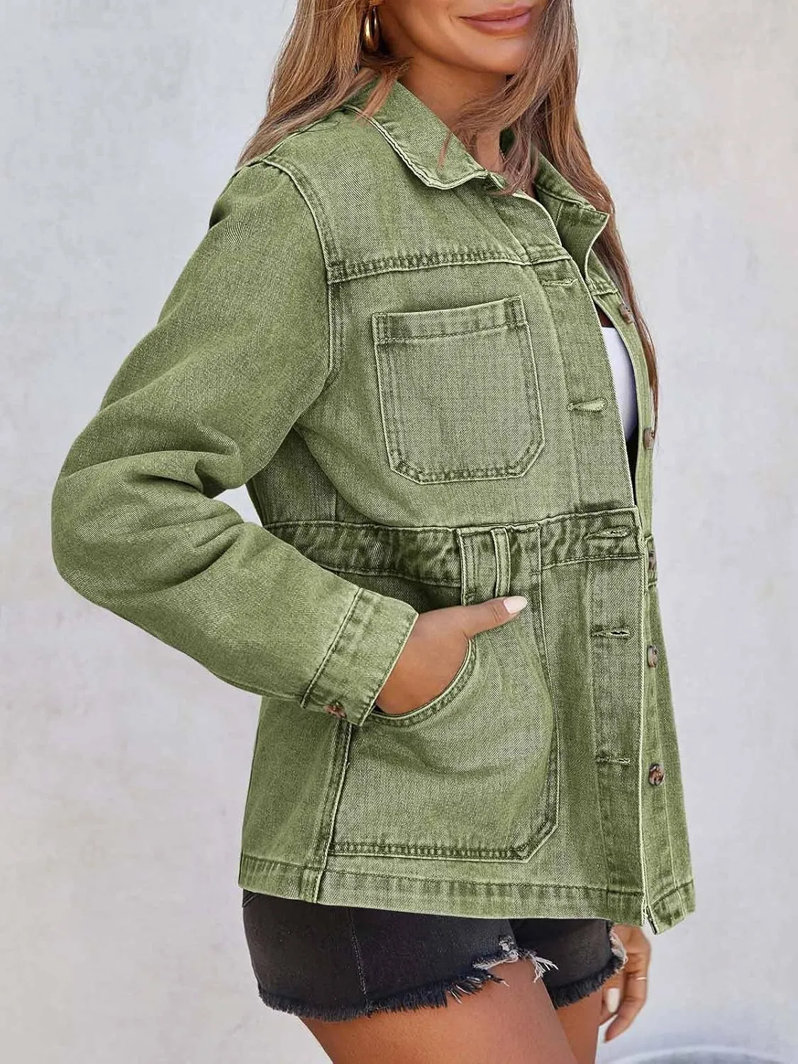 Tankaneo Womens Oversized Denim Jacket Distressed Button Down Boyfriend Jean Jackets 2025 Trendy Shacket