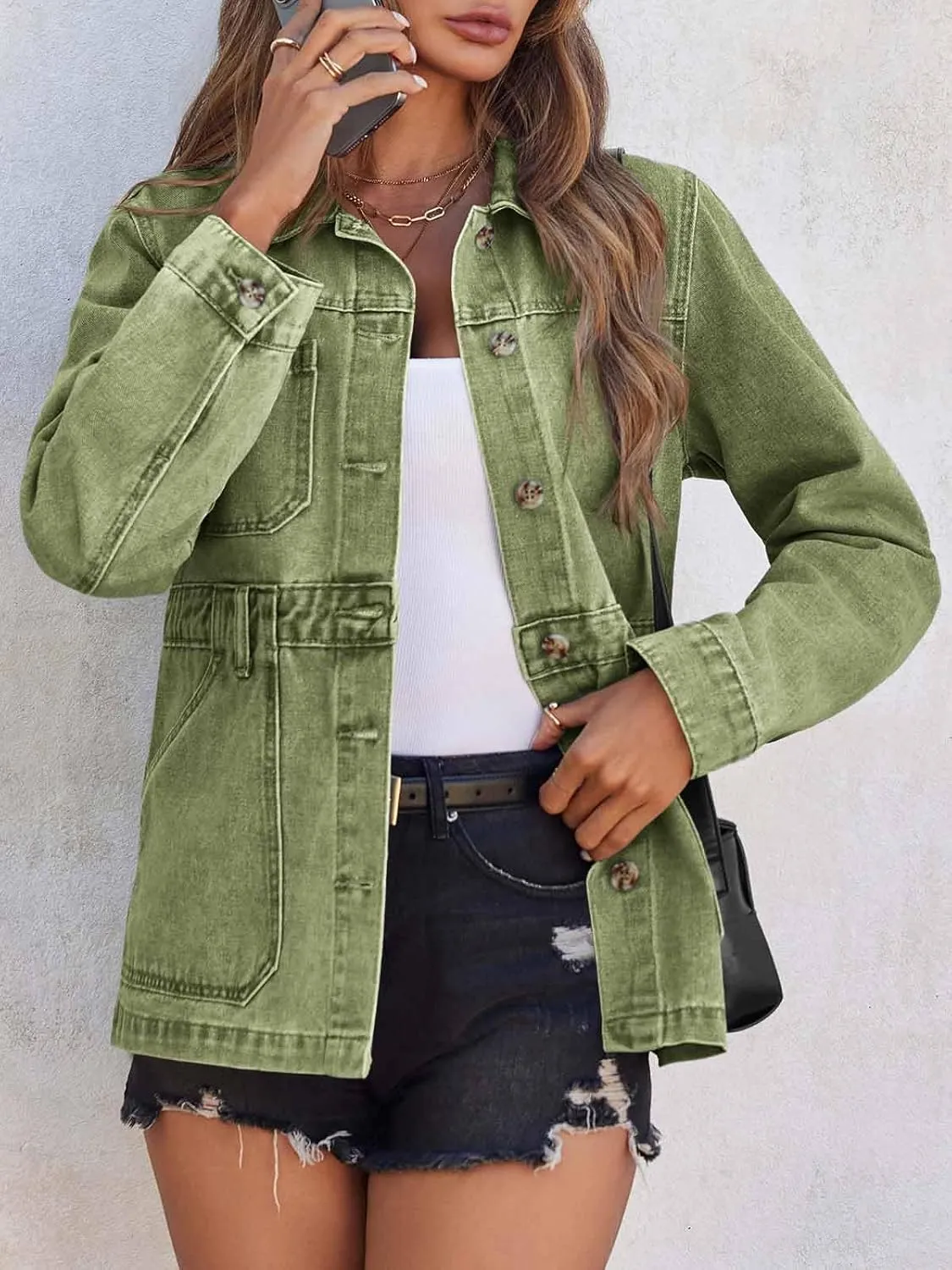 Tankaneo Womens Oversized Denim Jacket Distressed Button Down Boyfriend Jean Jackets 2025 Trendy Shacket
