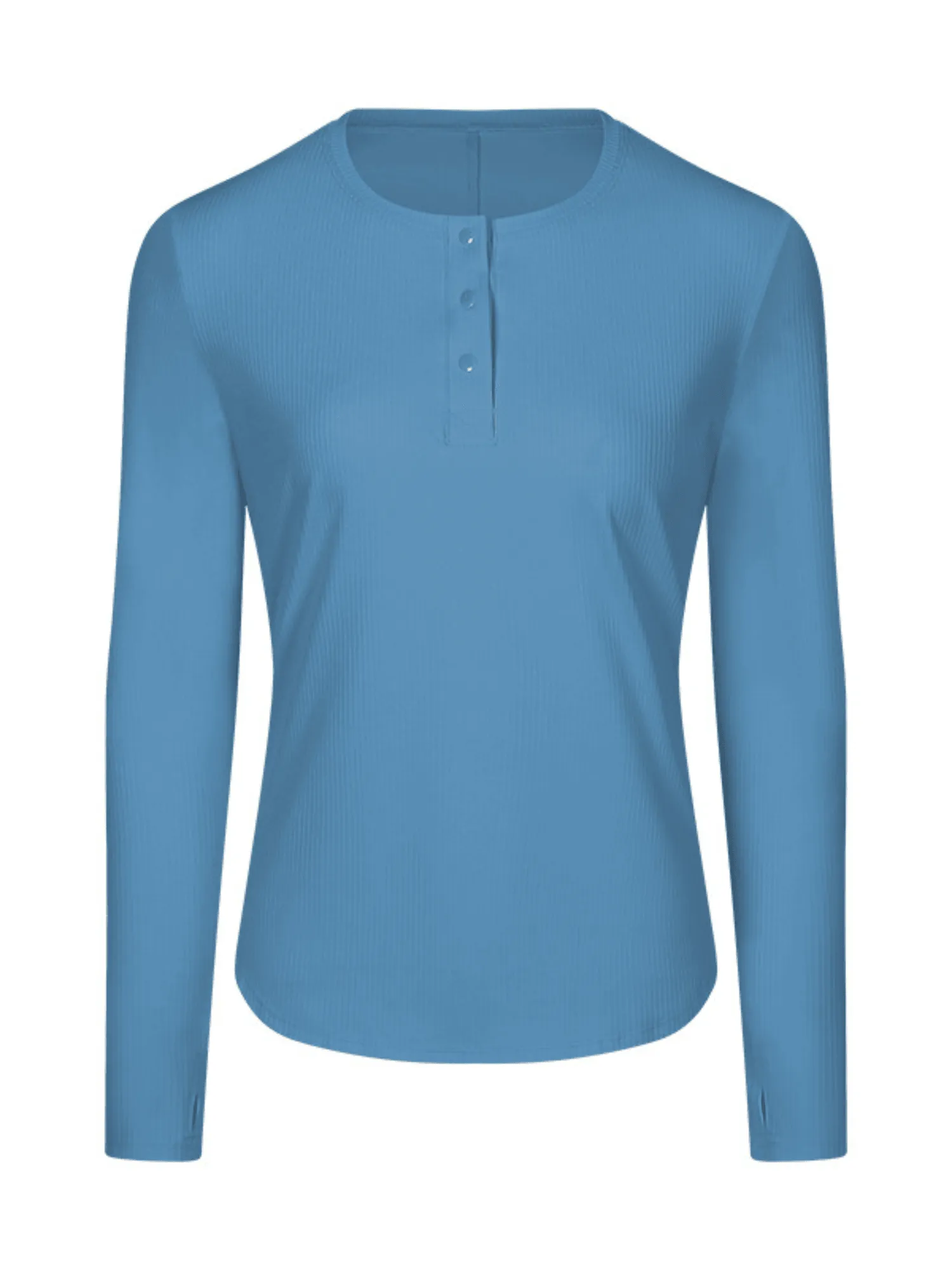 Terracotta Blue "Allie" Slim Fit Henley Long Sleeve
