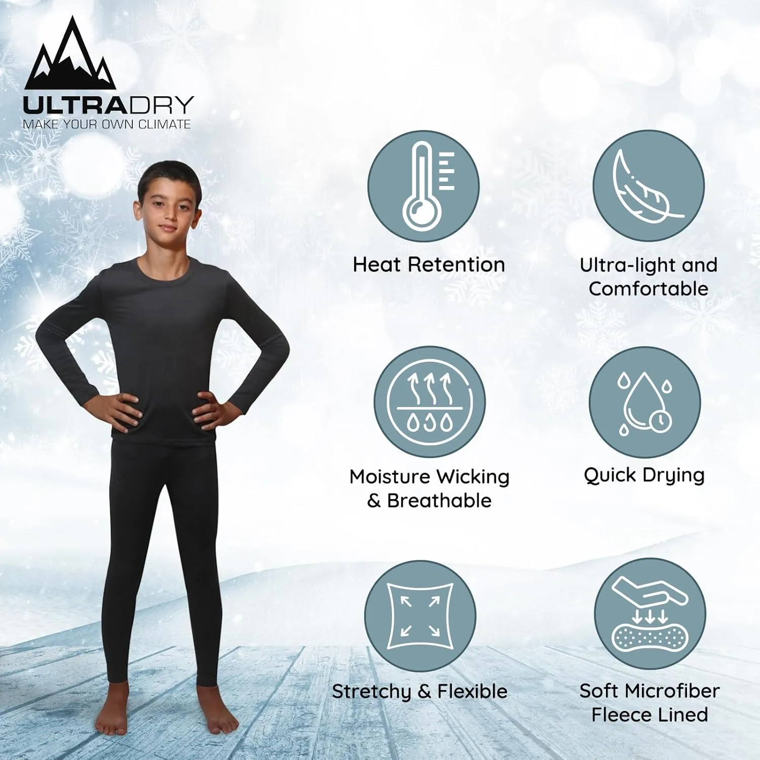 Ultra Dry Thermal Underwear For Kids Long Johns Fleece Lined Leggings And Shirt Boy And Girl Unisex Underwear Base Layer