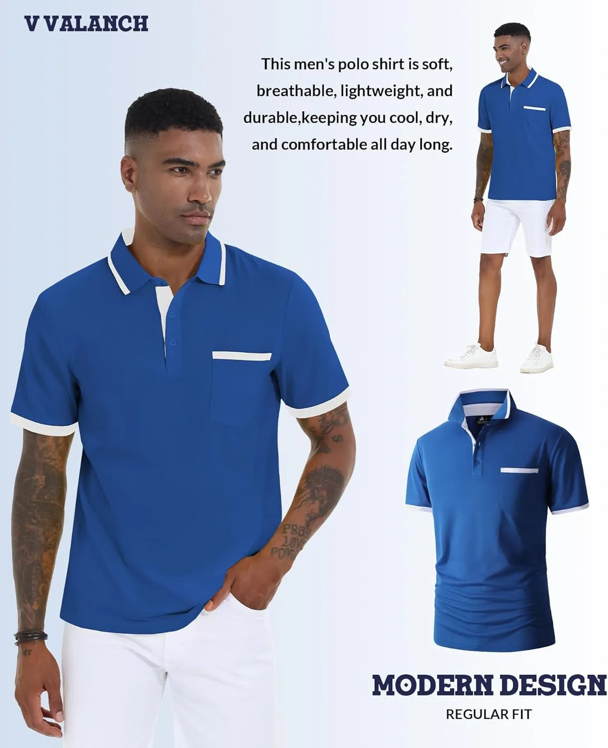 V VALANCH Polo Shirt for Men Short Sleeve Golf Polo Moisture Wicking Collared Tennis T Shirt